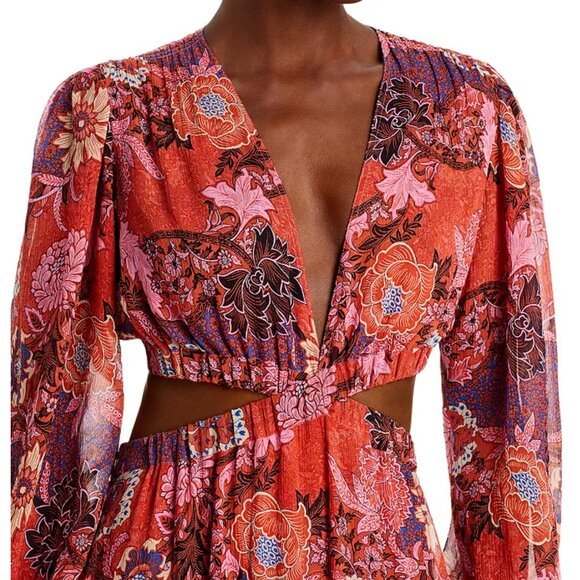 NWT A.L.C. Isabelle Silk Floral Maxi Dress, Long Sleeves, Cutout Midriff Size 12 - Picture 3 of 9